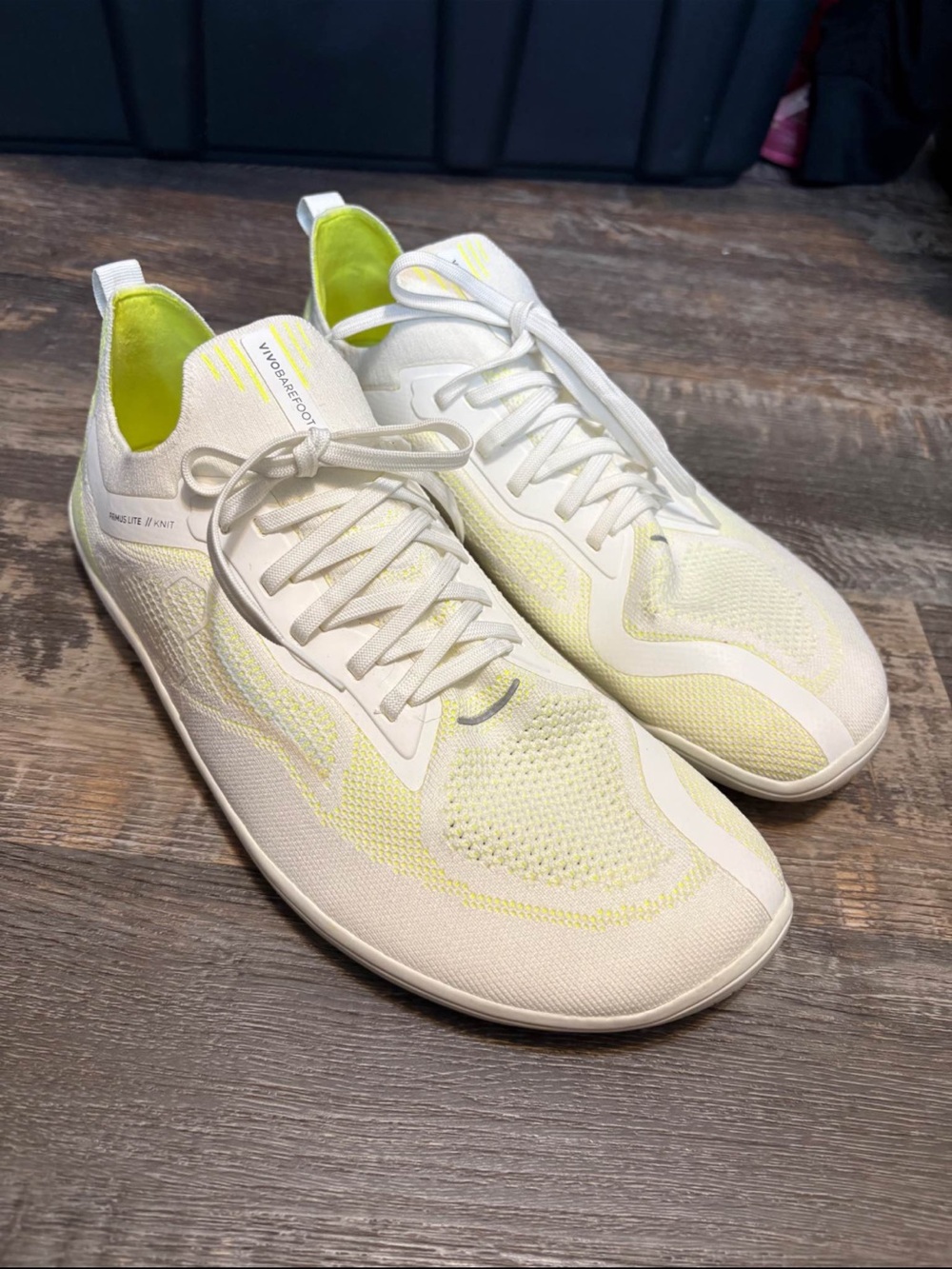 Vivo Barefoot Men's White Athletic Shoes with Yellow Accents